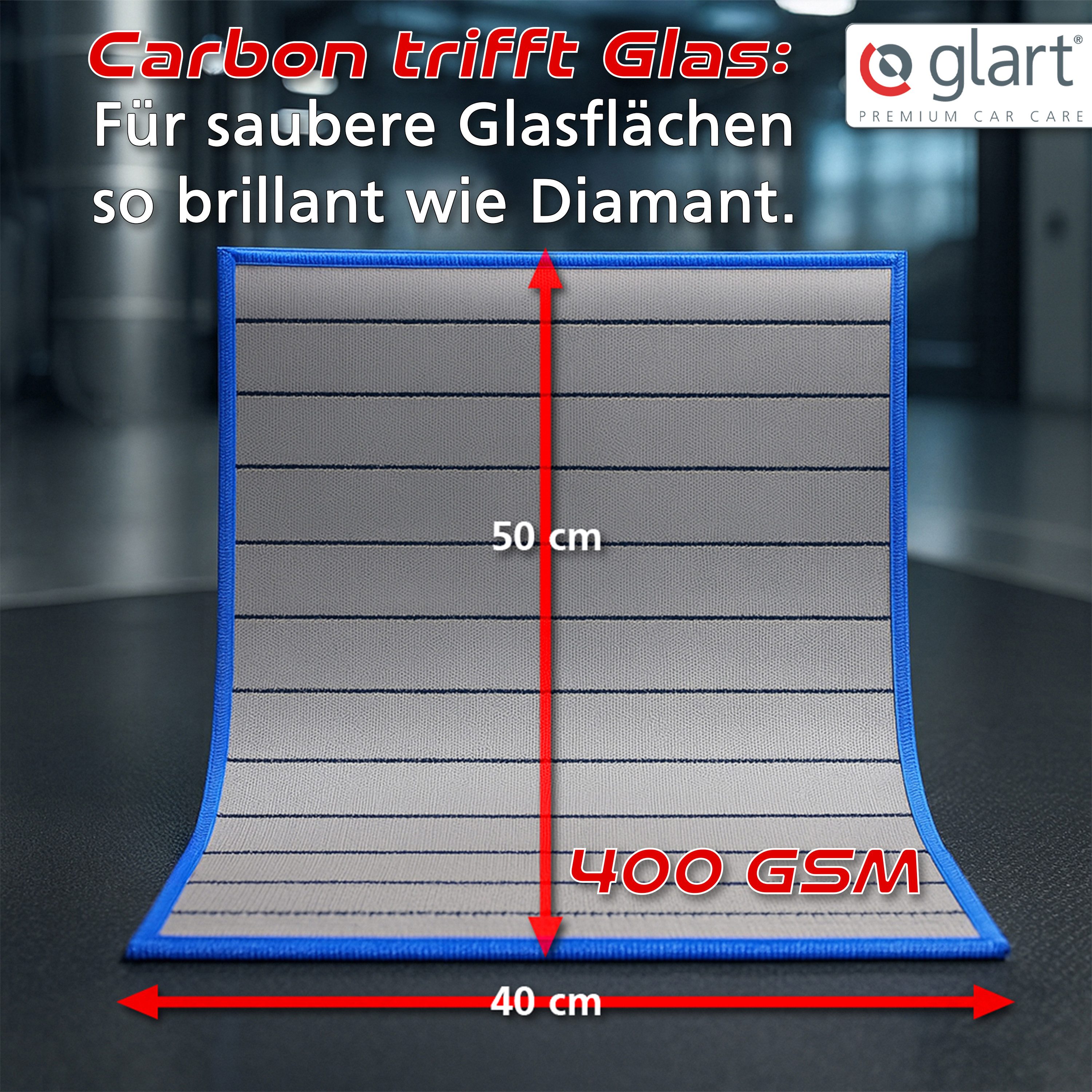 Glart 44C4B 4X Carbontücher Fensterputztücher Auto Glas fusselfrei 50x40cm Mikrofasertuch (98% PE/PA-Mehrkomponentenfaser, 2% PE, 40x50 cm) – Bild 3 von 5