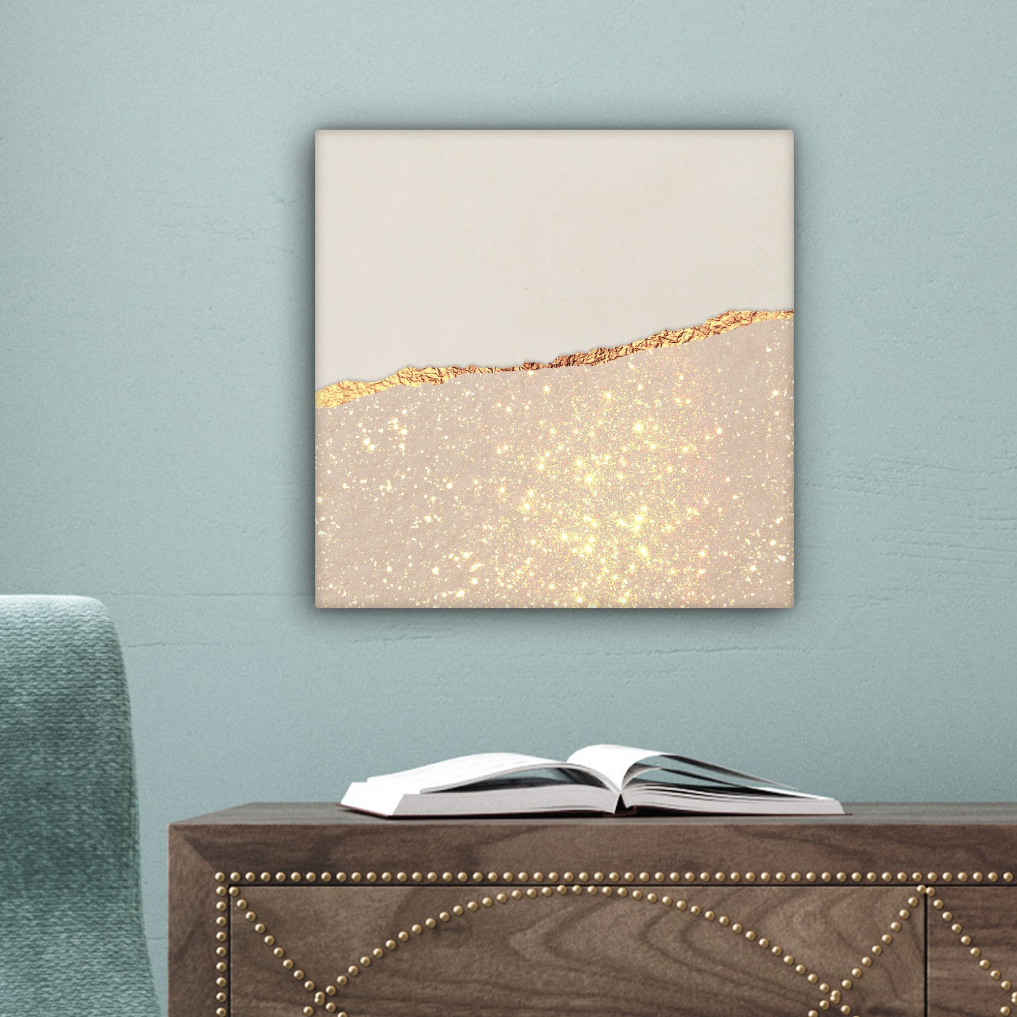 OneMillionCanvasses® Leinwandbild Gold - Rosa - Glitzer - Schick - Design, Fotodruck (1 St), Wandbild, Deko Schlafzimmer Wohnzimmer Flur 20x20 cm – Bild 3 von 5