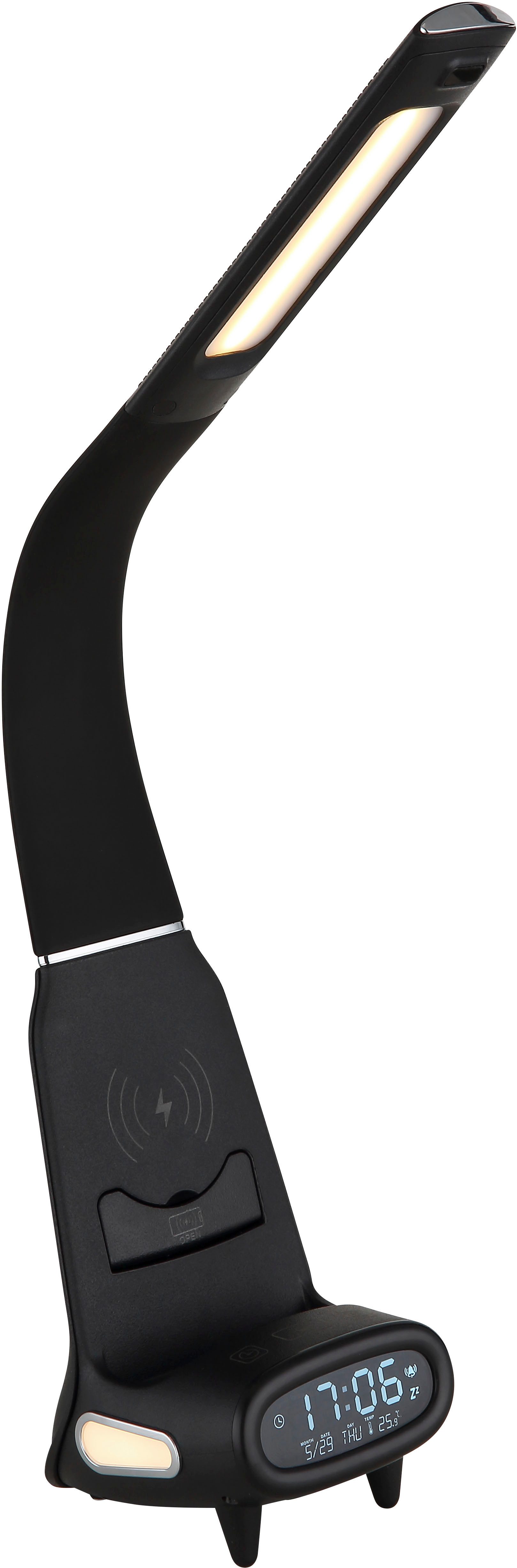 GLOBO LIGHTING Tischleuchte MALIK, LED fest integriert, Schwarze Tischleuchte mit Touchdimmer, Timer, Wireless Laden