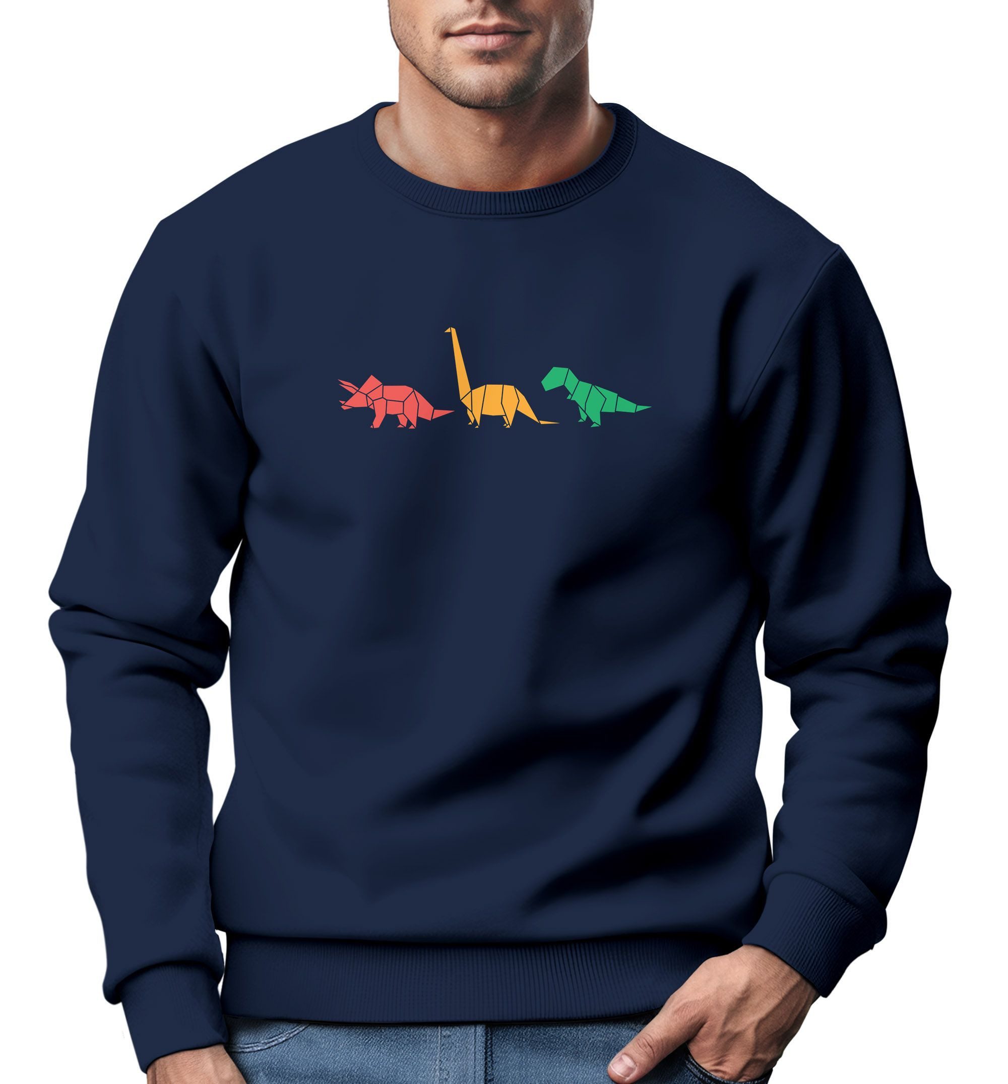 Sweatshirt Sweatshirt Herren Dinosaurier Aufdruck Polygon Tiere Geometric Print