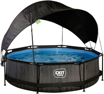 EXIT Framepool Black Wood Pool ø300x76cm, mit Filterpumpe und Sonnensegel - schwarz