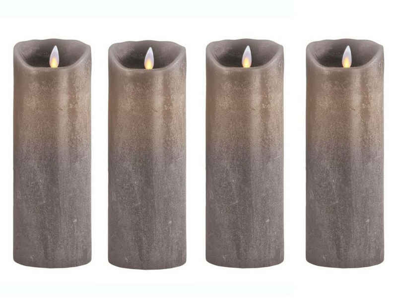 SOMPEX LED-Kerze 4er Set Flame LED Kerzen taupe 23cm (Set, 4-tlg., 4 Kerzen, Höhe 23cm, Durchmesser 8cm), mit Timer, Echtwachs, täuschend echtes Kerzenlicht