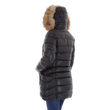 Ital-Design Winterjacke Damen Freizeit Kapuze (abnehmbar) Gefüttert Winterjacke in Schwarz