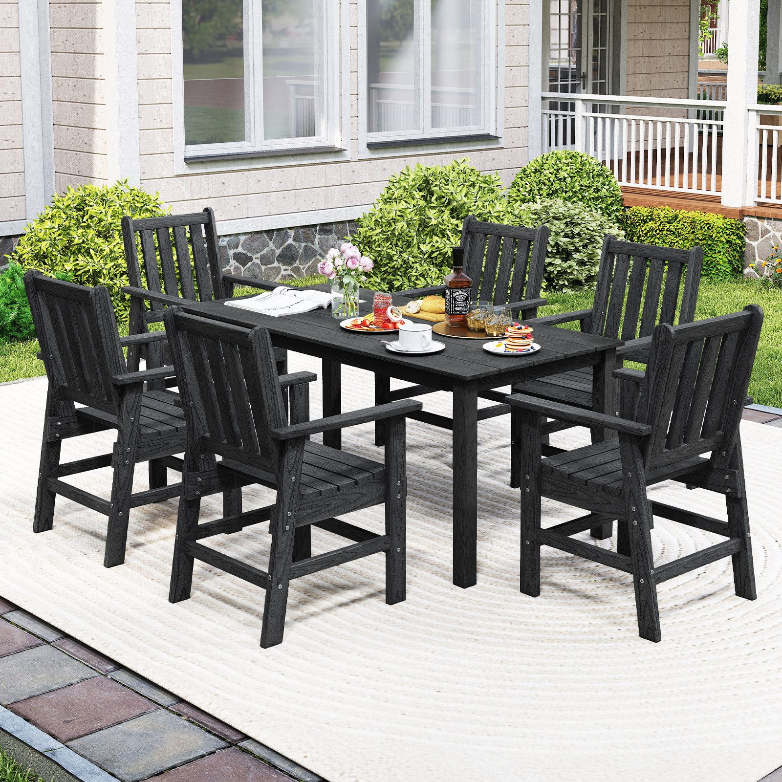 COSTWAY Gartenstuhl, wetterfester Balkonstuhl HDPE, bis 150 kg belastbar