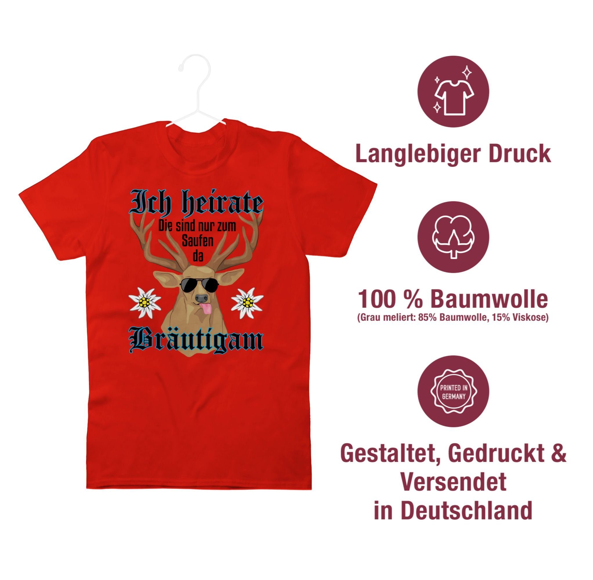 T-Shirt Shirtracer Hirsch Männer Bräutigam Rot JGA 3