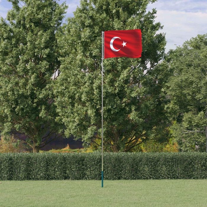 vidaXL Flagge Flagge der Türkei mit Mast 5 55 m Aluminium