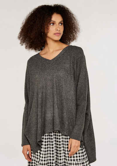 Apricot Oversize-Shirt Waffle V Neck Oversized Top (1-tlg) mit Seitenschlitzen