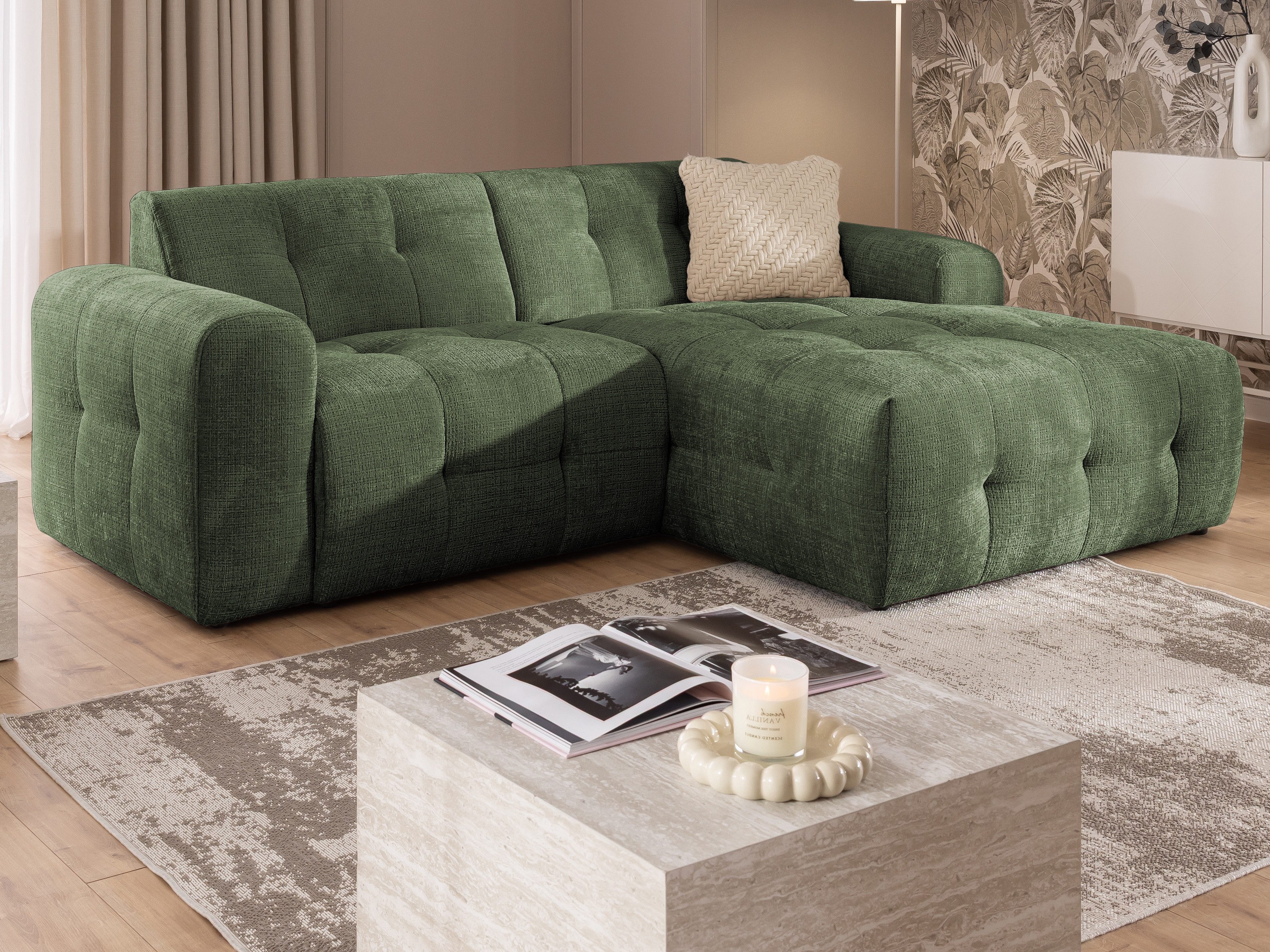 S-Style Möbel Ecksofa Kozy im Bumpy-Design mit fester Rückenlehne aus weichem Chenille-Stoff, mit Wellenfederung
