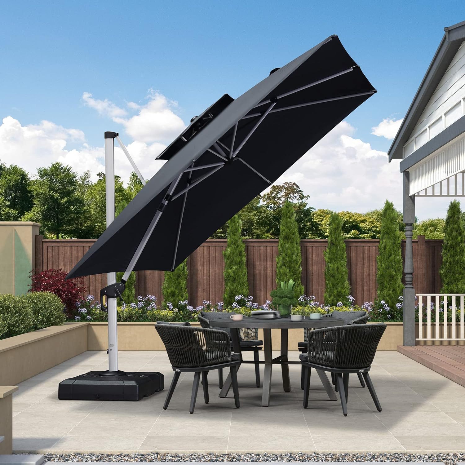 PURPLE LEAF Sonnenschirm Ampelschirm 300 x 300 cm, schwenkbar, neigbar,360° drehbar, mit Kurbel, Sonnenschutz UV50+, Doppeldach - Design