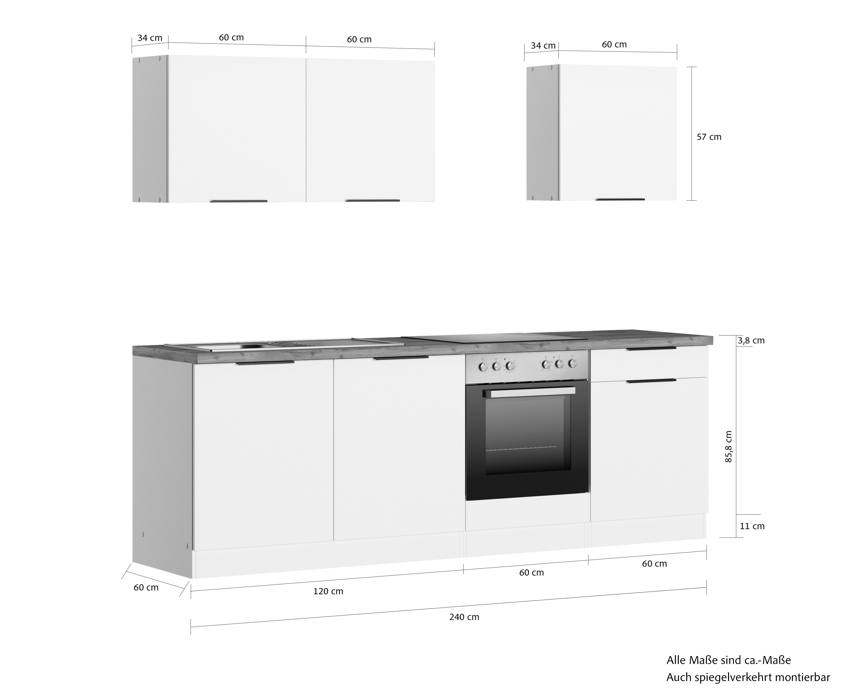CENTRE DE CUISINE Meuble de cuisine KS-Lagos2, largeur 240 cm, avec électroménager en option, plan de travail de 38 mm d'épaisseur