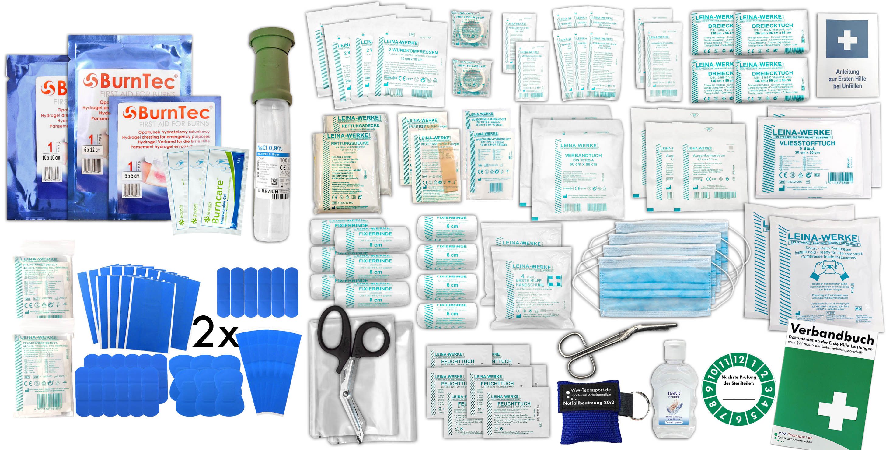 WM-Teamsport Erste-Hilfe-Set SET GASTRO DIN/EN 13169 PLUS 2 mit Beatmungshilfe + Hygiene-Gel