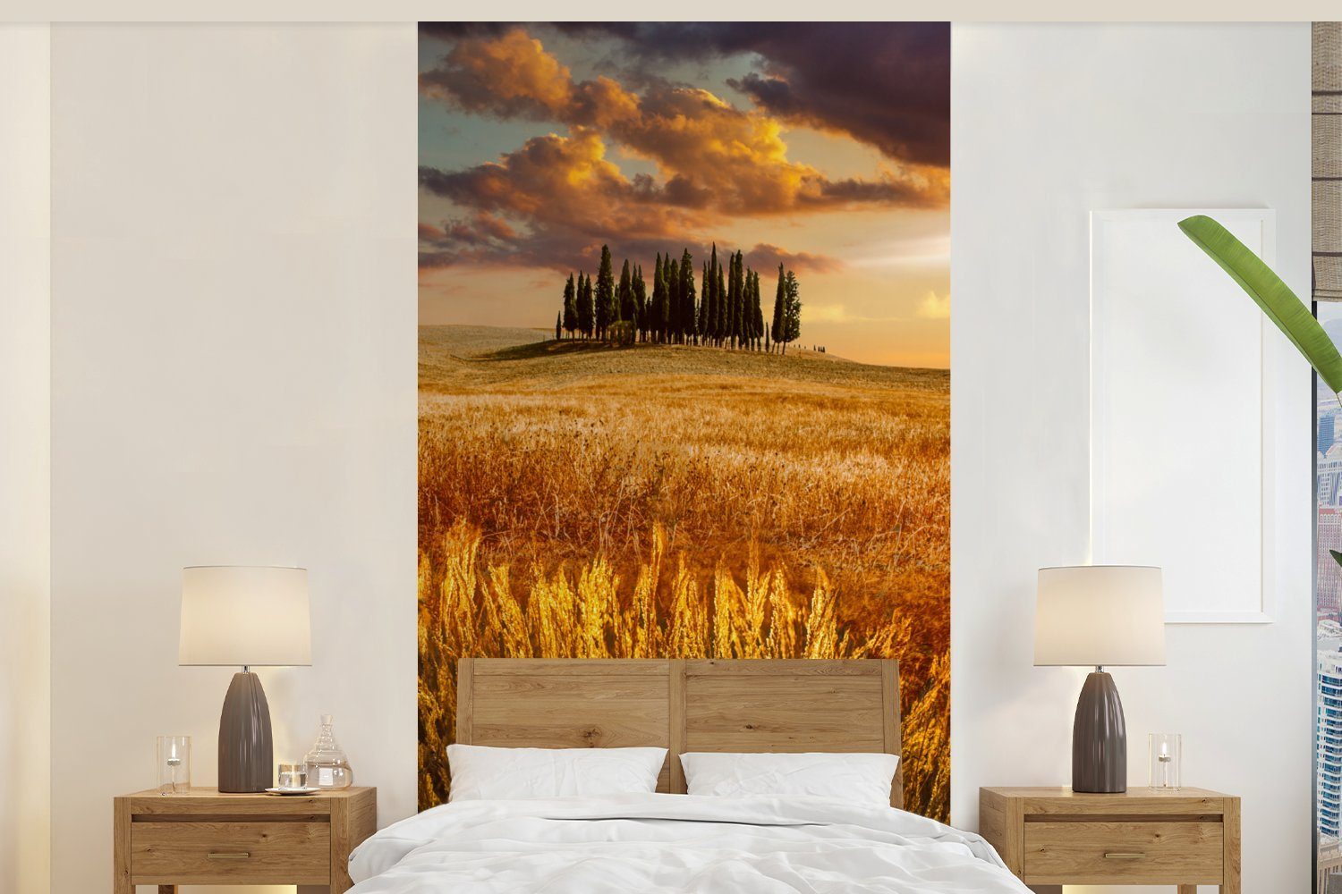 Vliestapete Matt, Landschaft, Wohnzimmer - - Küche, Italien Toskana bedruckt, MuchoWow Fototapete Schlafzimmer St), Fototapete (2 für