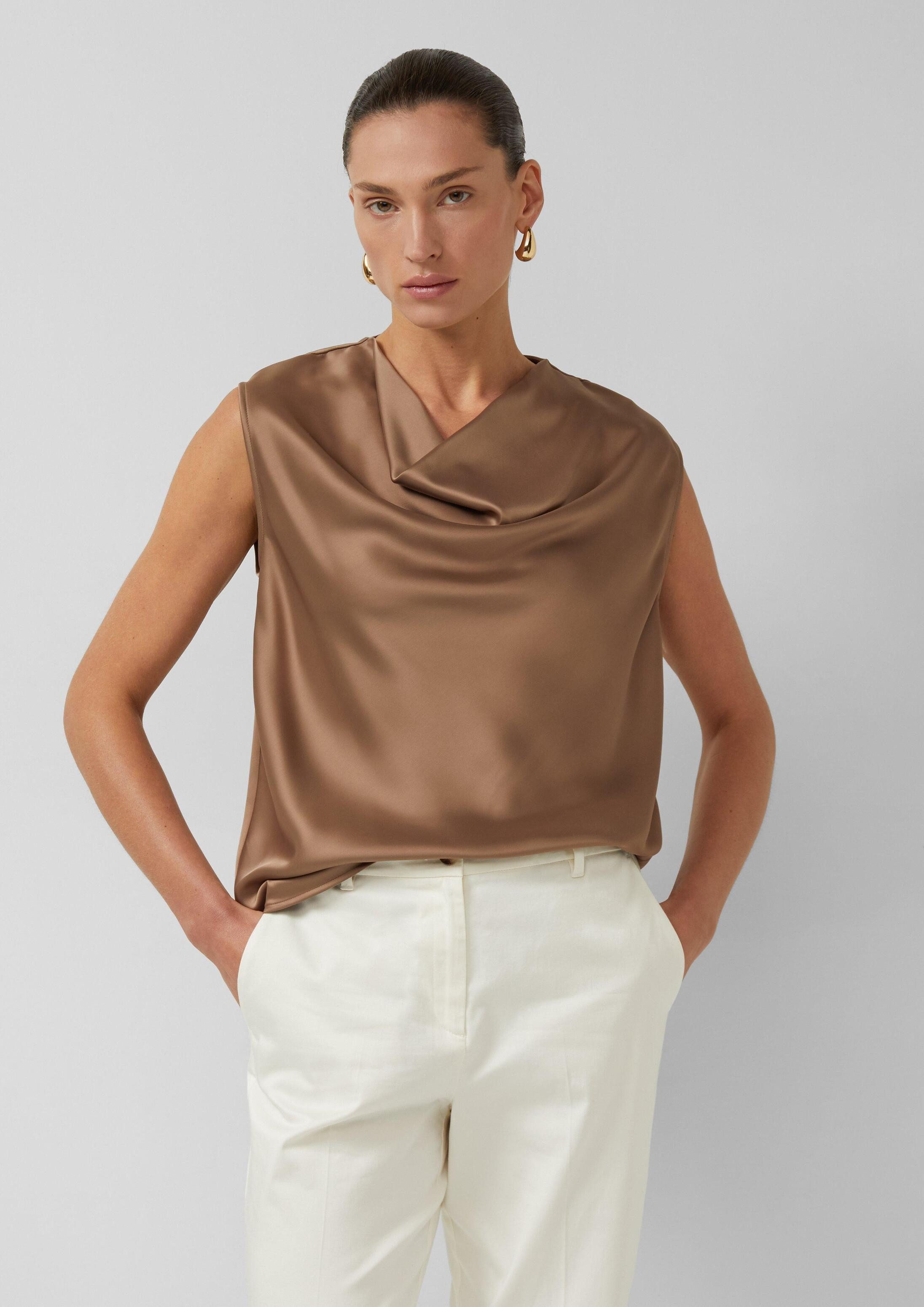 s.Oliver Blusentop Bluse Satin-Top mit Wasserfall-Ausschnitt