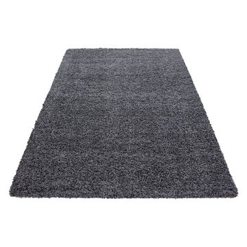 Teppich Unicolor - Einfarbig, Teppium, Rund, Höhe: 50 mm, Teppich Grau Einfarbig Shaggy 50 mm Florhöhe Teppich Wohnzimmer