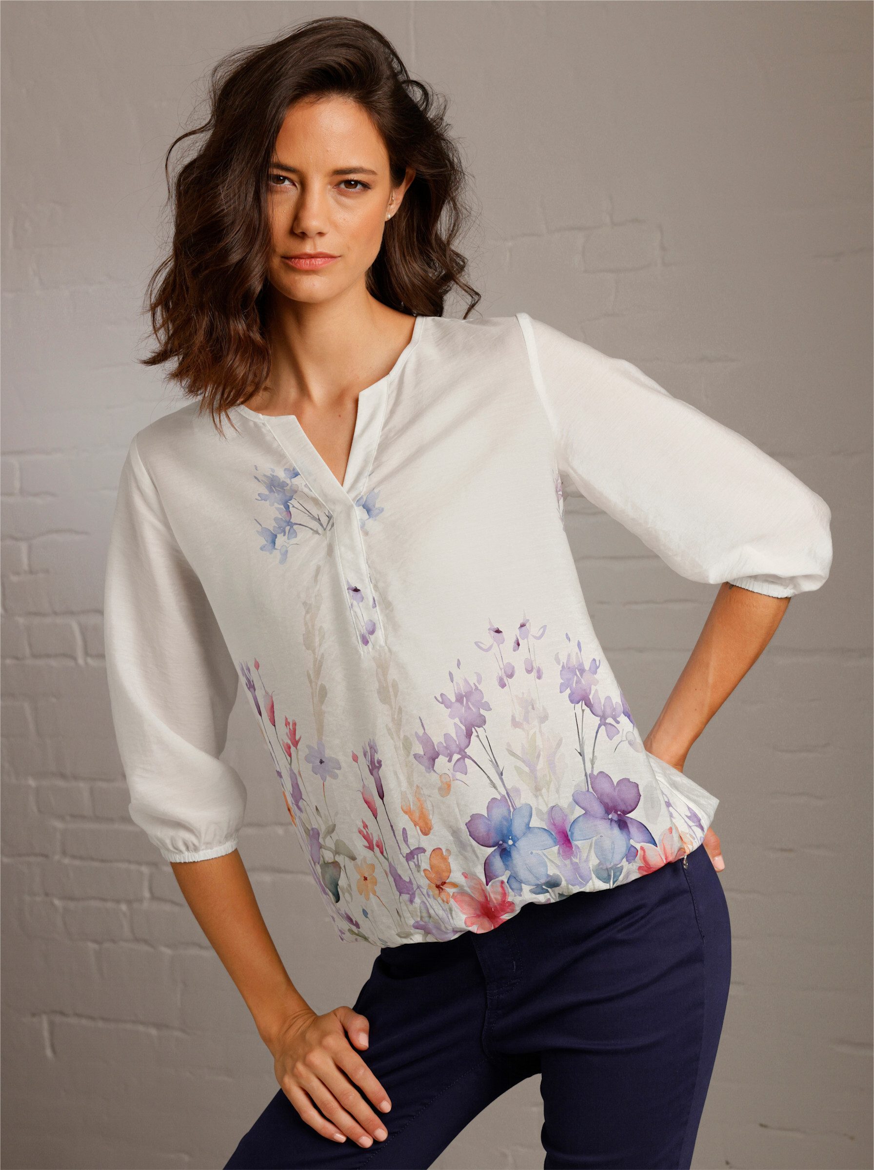 creation L Klassische Bluse Lyocell-Bluse 3/4-Arm