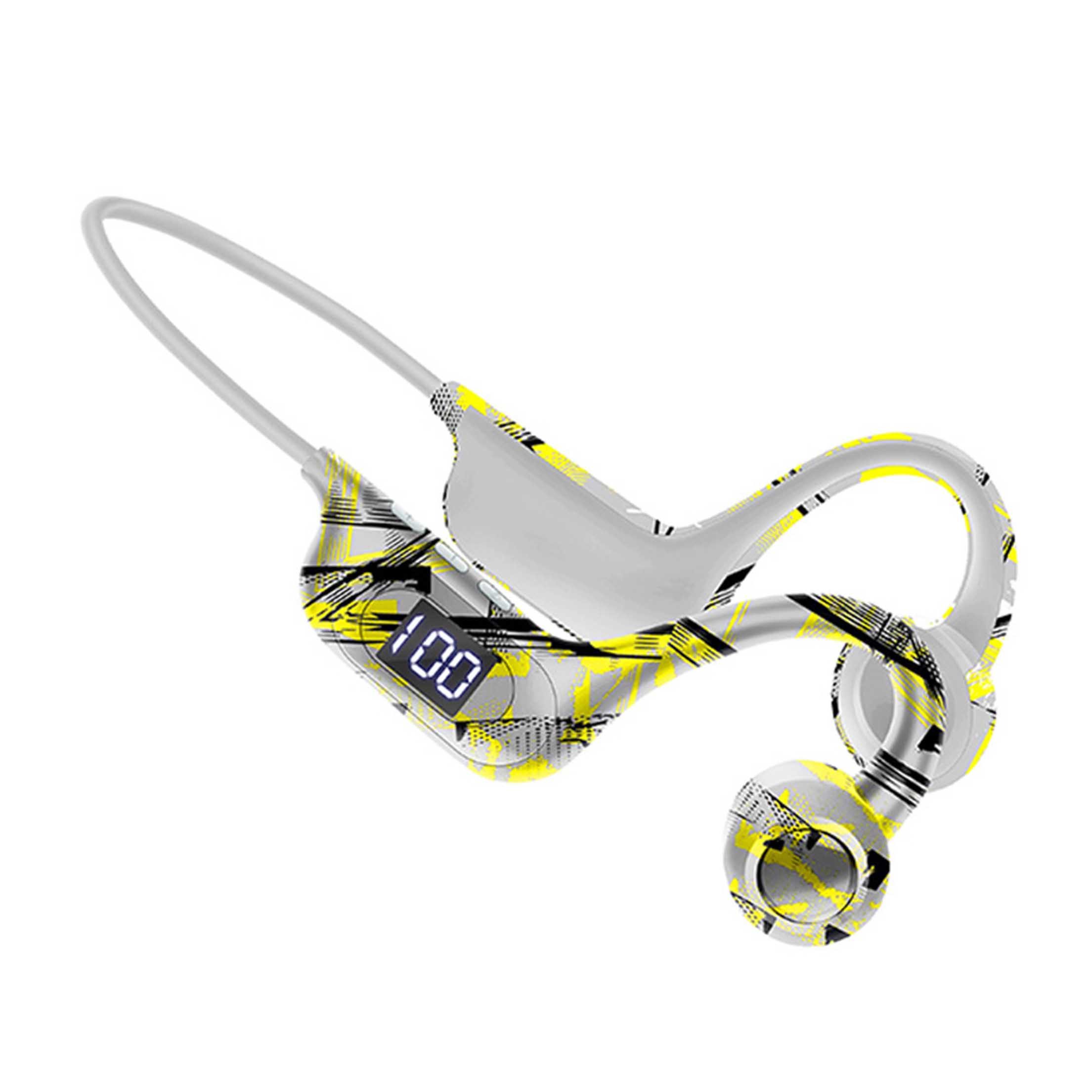 KINSI Knochenleitungs-Headset, Sport-Headset, Drahtloses Bluetooth-Headset Bluetooth-Kopfhörer (Bluetooth, mit Mikrofon, TF-Karte einlegen, digitale Anzeige, On-Ear-Headset)