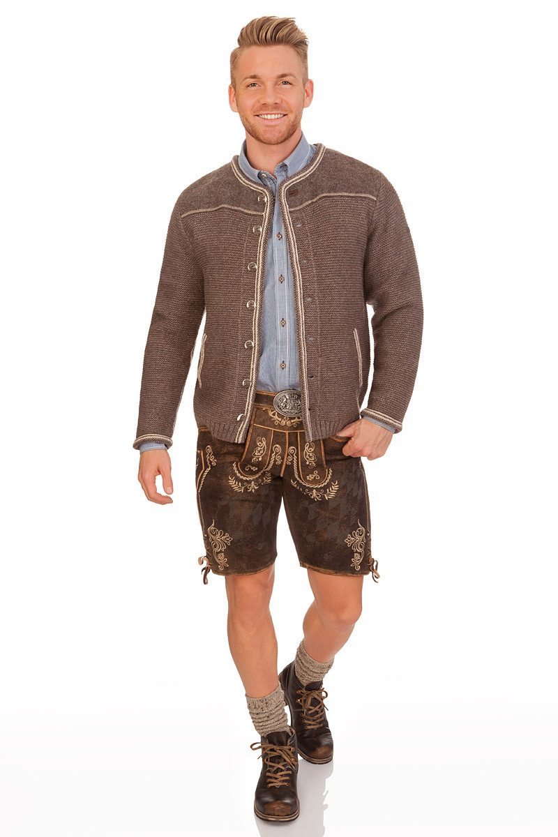 Spieth & Wensky Trachtenstrickjacke Trachten Strickjacke Herren - HOFKIRCHEN - hellgrau, braunmeliert