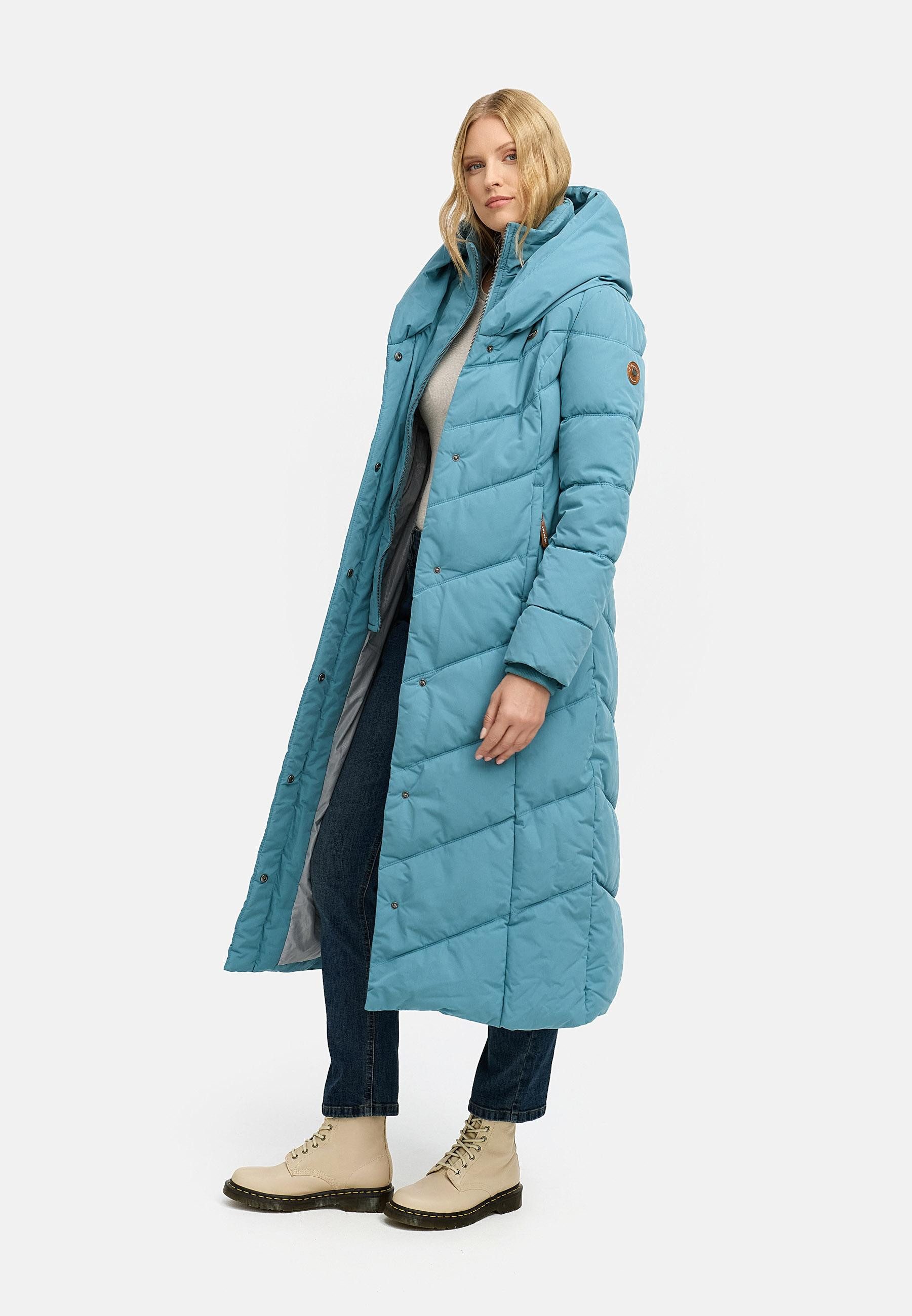 Ragwear Steppmantel Natalka Extralong Gesteppter Damen Mantel mit Kapuze