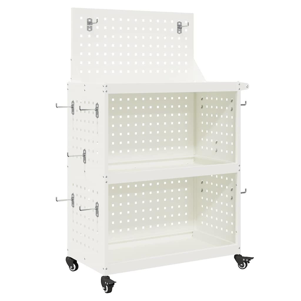 vidaXL Werkbank Werkzeugwagen mit Regal mit Rad mit Speicher Weiß 65 x 35 x 111 cm Met