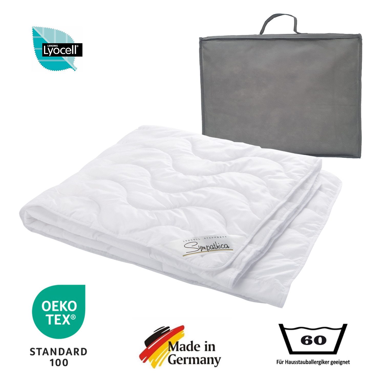 Sympathica Naturfaserbettdecke Sommerdecke Lyocell Sommer Bettdecke Sommerbett 135x200 60°C kühlend, Füllung: 100% Lyocell, Bezug: 100% Microfaser, Angenehm leicht und kühlend