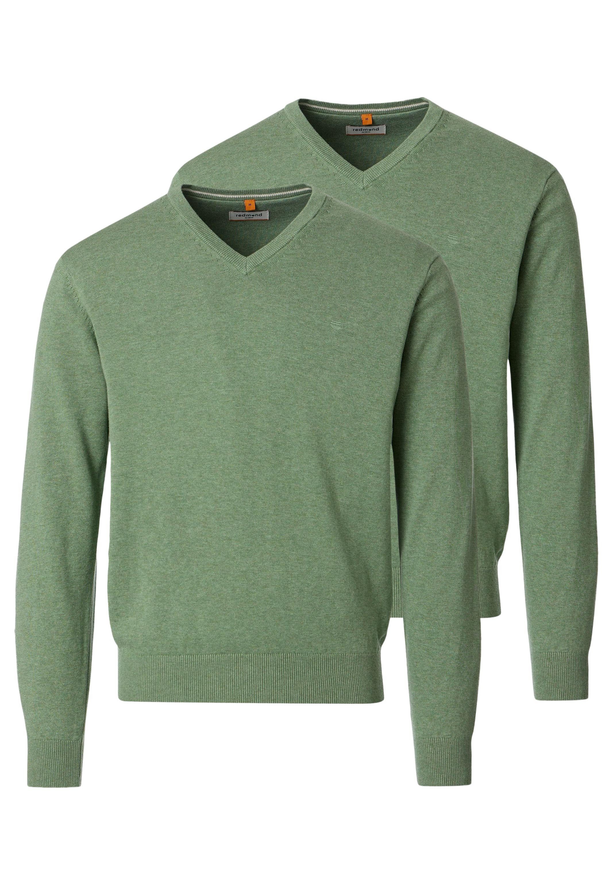 Redmond V-Ausschnitt-Pullover 2er Pack Basic (Spar-Set, 2-tlg) Pullover - Baumwolle - Atmungsaktiv - Weicher Feinstrick
