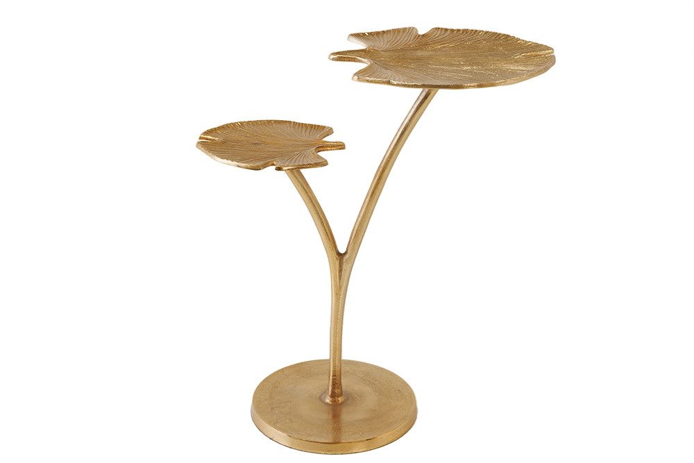 riess-ambiente Beistelltisch GINKGO LEAFS 50cm gold (Einzelartikel, 1-St), Wohnzimmer · Metall · Handarbeit · Boho