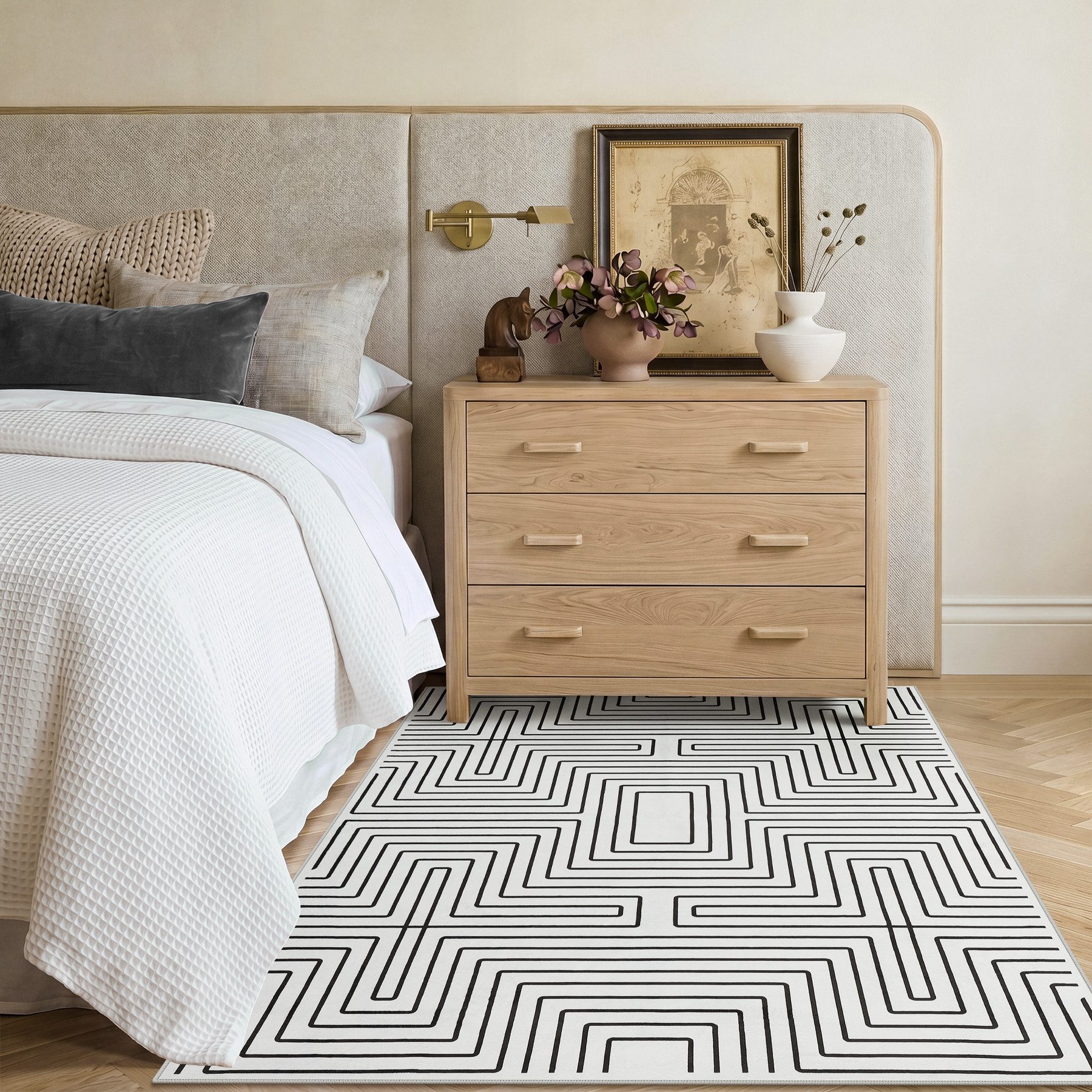Tribesigns Teppich Geometrischer Kurzflor Teppich, Anti-Rutsch Unterseite, für Wohnzimmer, 160 x 230 cm Wohnzimmerteppich waschbar bis 30°C, mit Streifen-Design