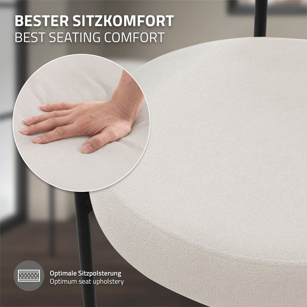 ML-DESIGN Polsterstuhl Esszimmerstühle Gruppe Küchenstuhl aus Teddystoff mit Metallbeinen (6 St), Clubstuhl 6er Set Wohnzimmerstuhl Weiß moderne Design Lounge S – Bild 4 von 5