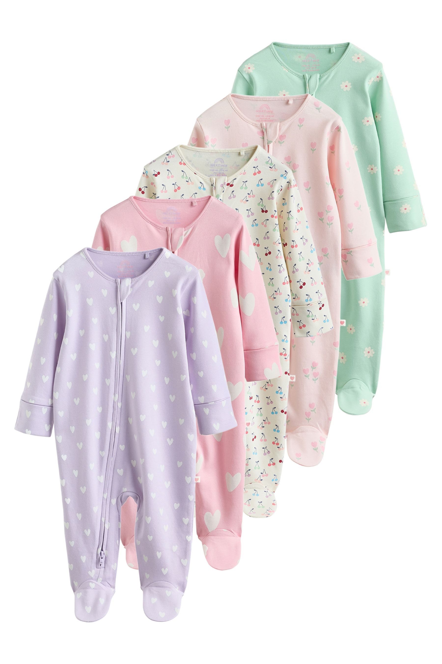 Schlafoverall Babyschlafanzüge mit Zweiwege-RV, 5er-Pack