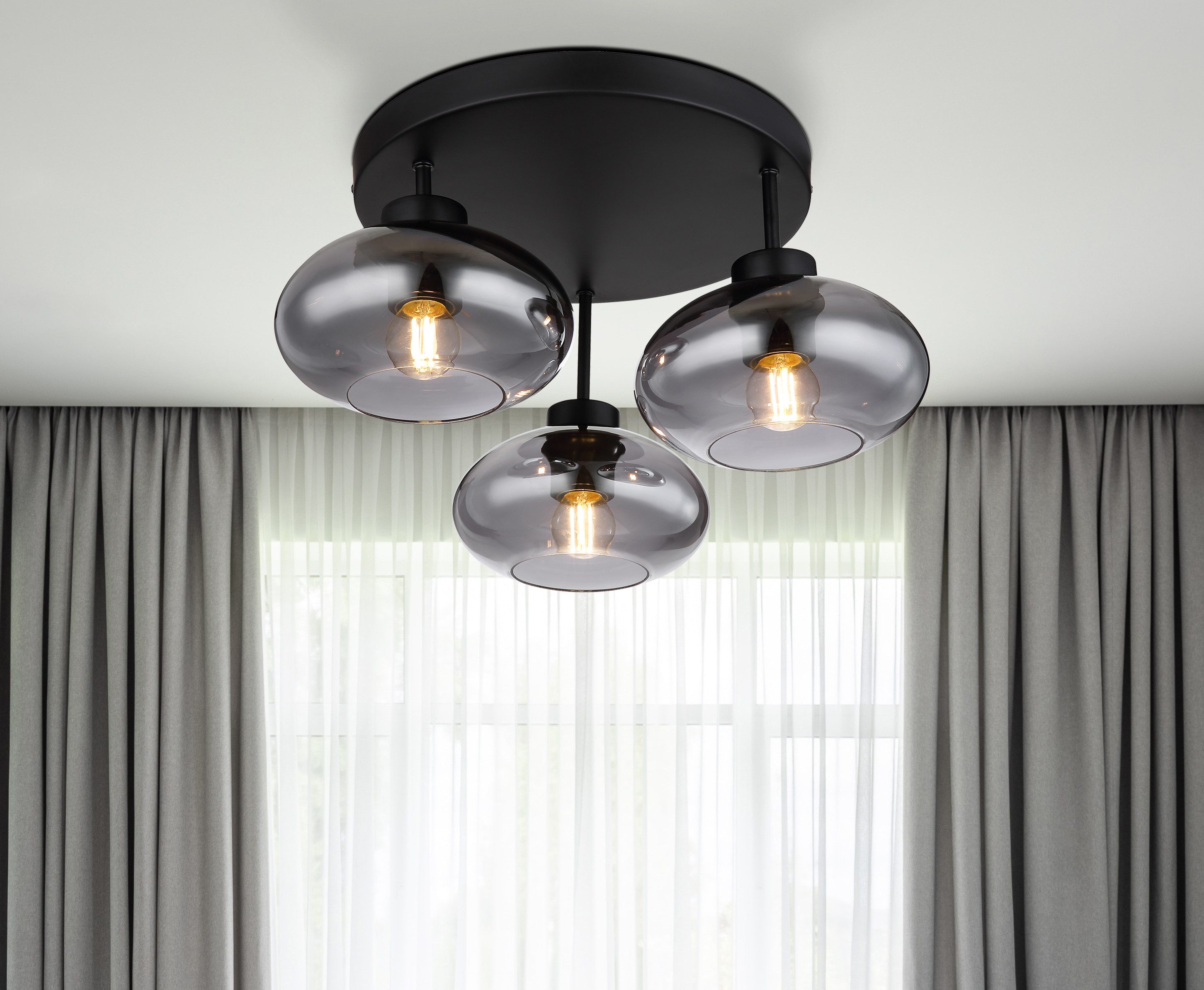 GLOBO LIGHTING Deckenleuchte SHAUN, ohne Leuchtmittel, Deckenleuchte Schwarz, Rauchglas, E27