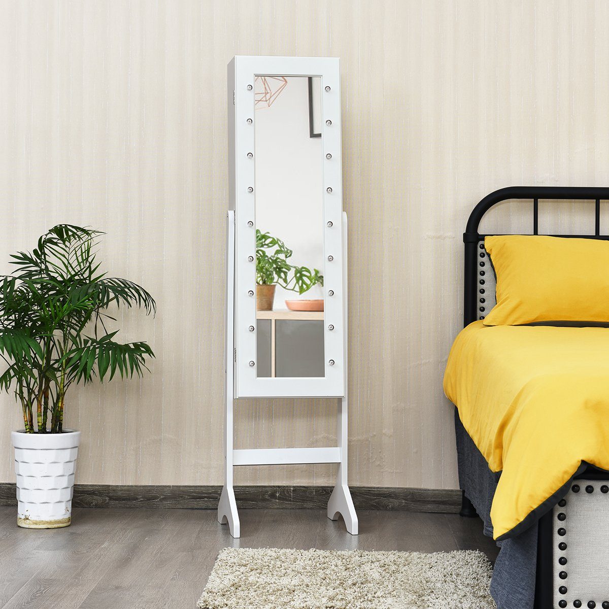 COSTWAY Schmuckschrank stehend, mit LED und Spiegel,neigbar, 35×31,5x145cm günstig online kaufen