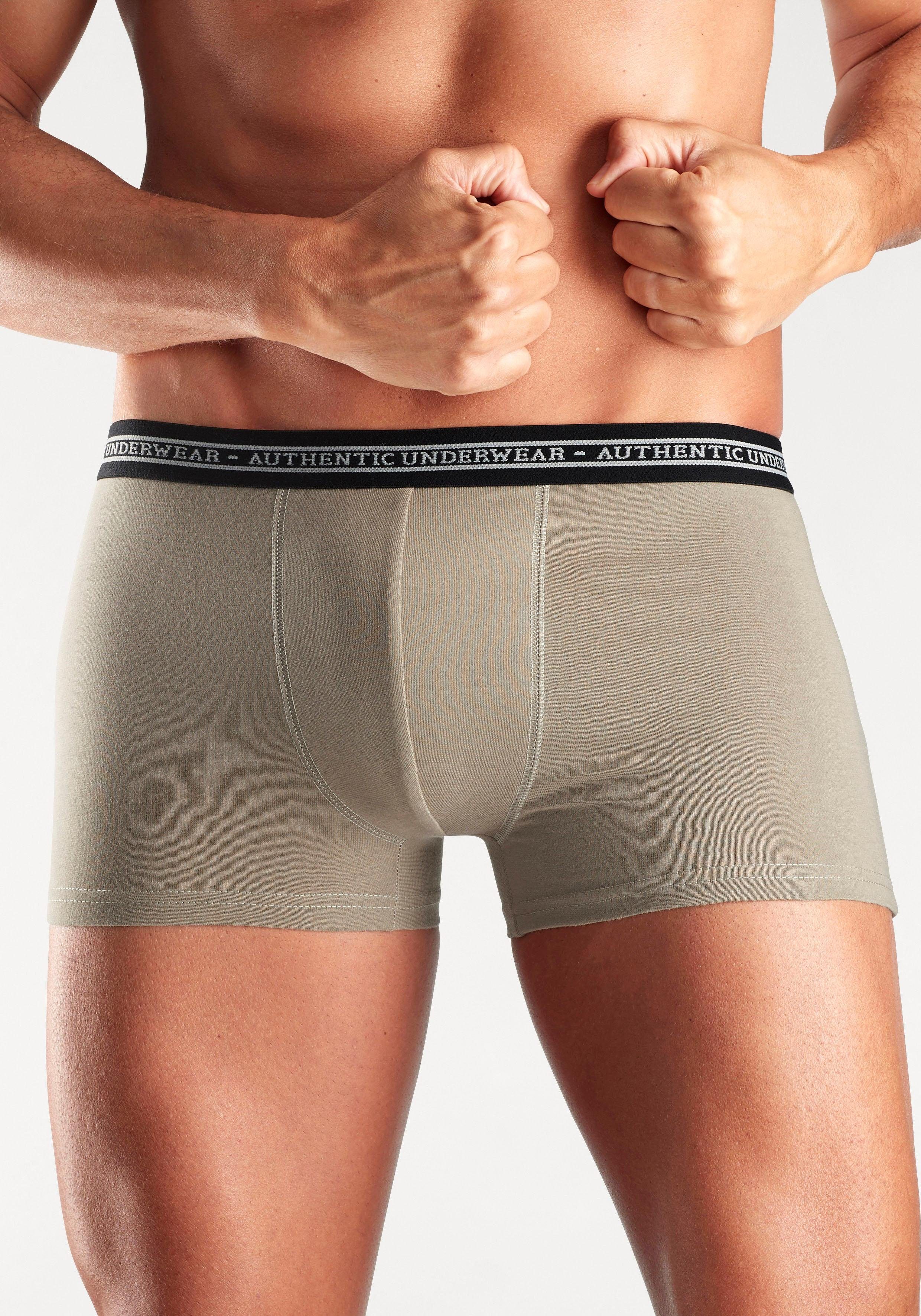 AUTHENTIC UNDERWEAR Boxer Boxershorts für Herren (Packung, 4-St), schwarzer Webbund mit Logoschriftzug