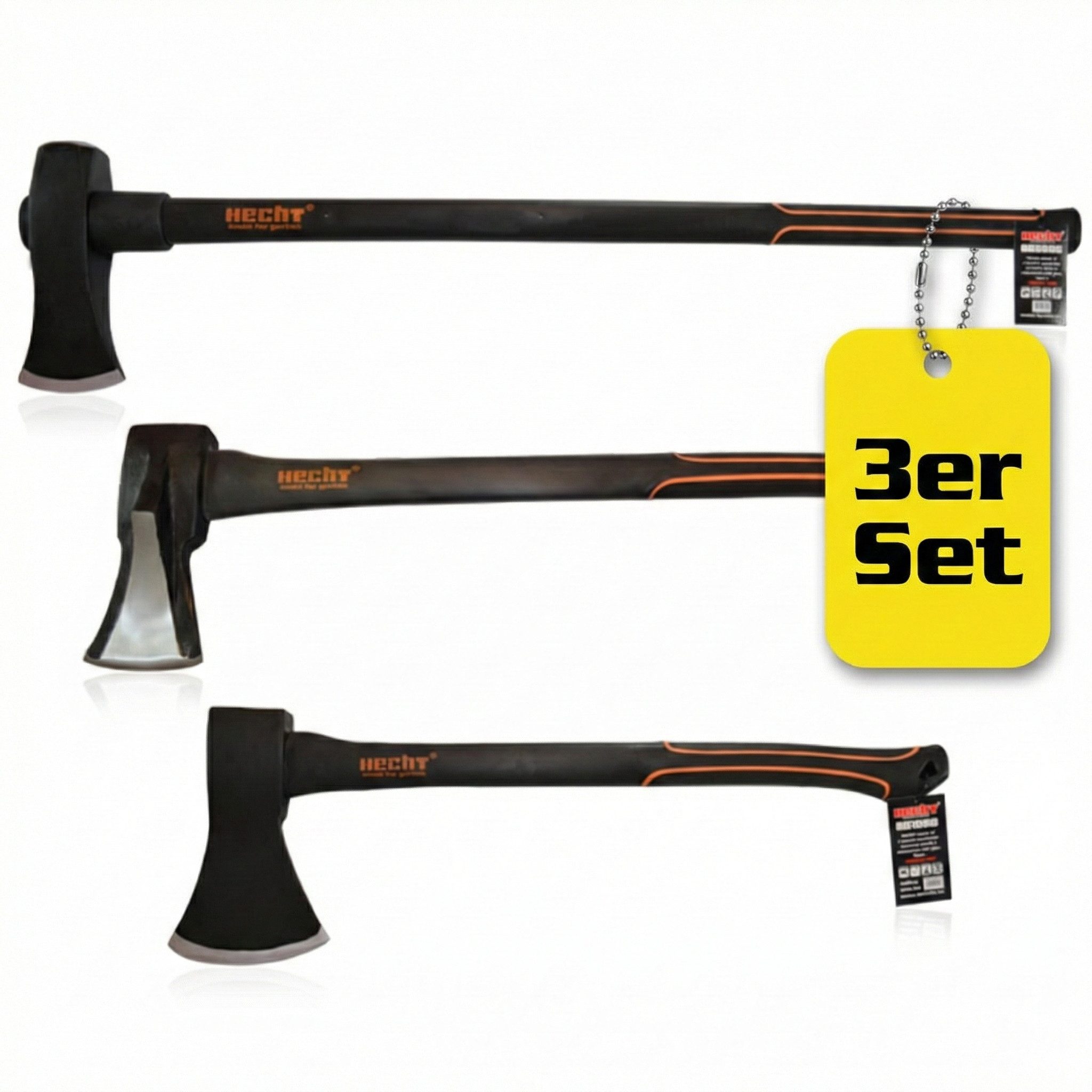 Hecht Axt 55cm Axt 63cm & 85cm Spaltaxt Set, (3-St), Fiberglaskern, mit Gummischutzlippe