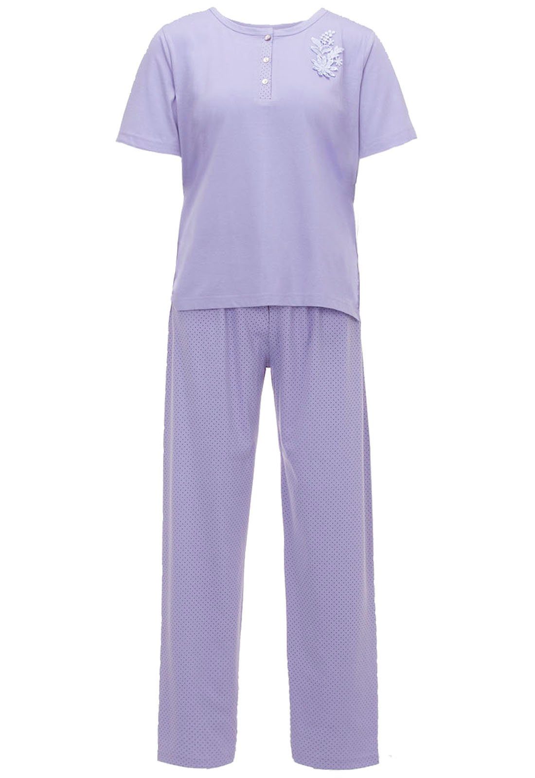 zeitlos Schlafanzug Pyjama Set Kurzarm - Uni Punkte flieder