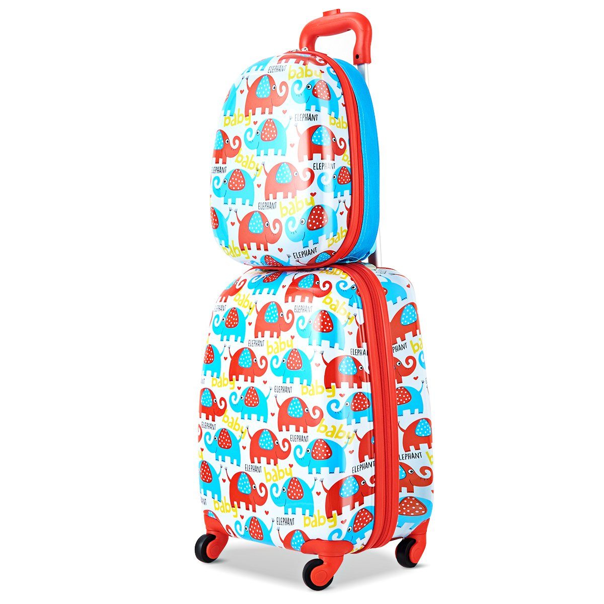 COSTWAY Kinderkoffer + Reisegepäck, Kinderkoffer Kindergepäck, 2tlg Rucksack
