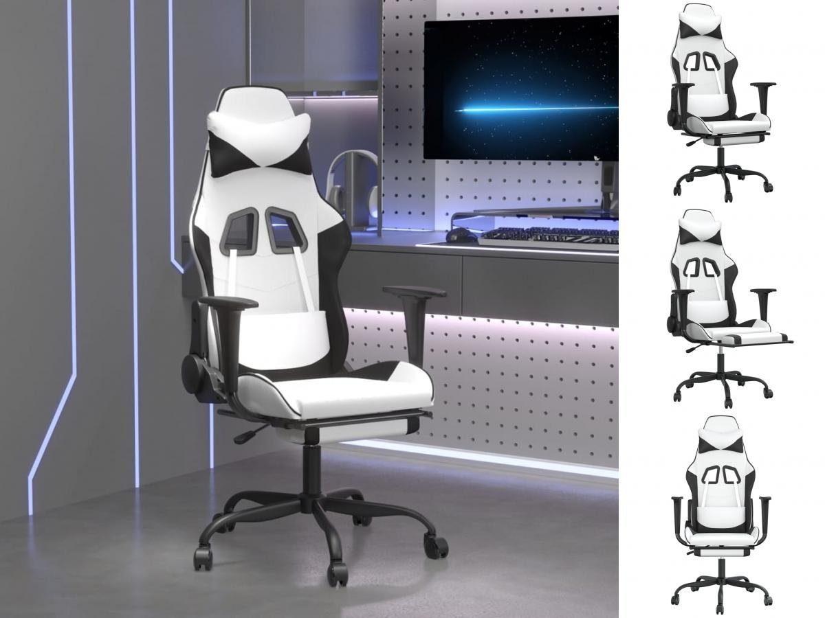 vidaXL Bürostuhl Gaming-Stuhl mit Massage Fußstütze Weiß Schwarz Kunstleder Weiß und Schwarz | Weiß und Schwarz