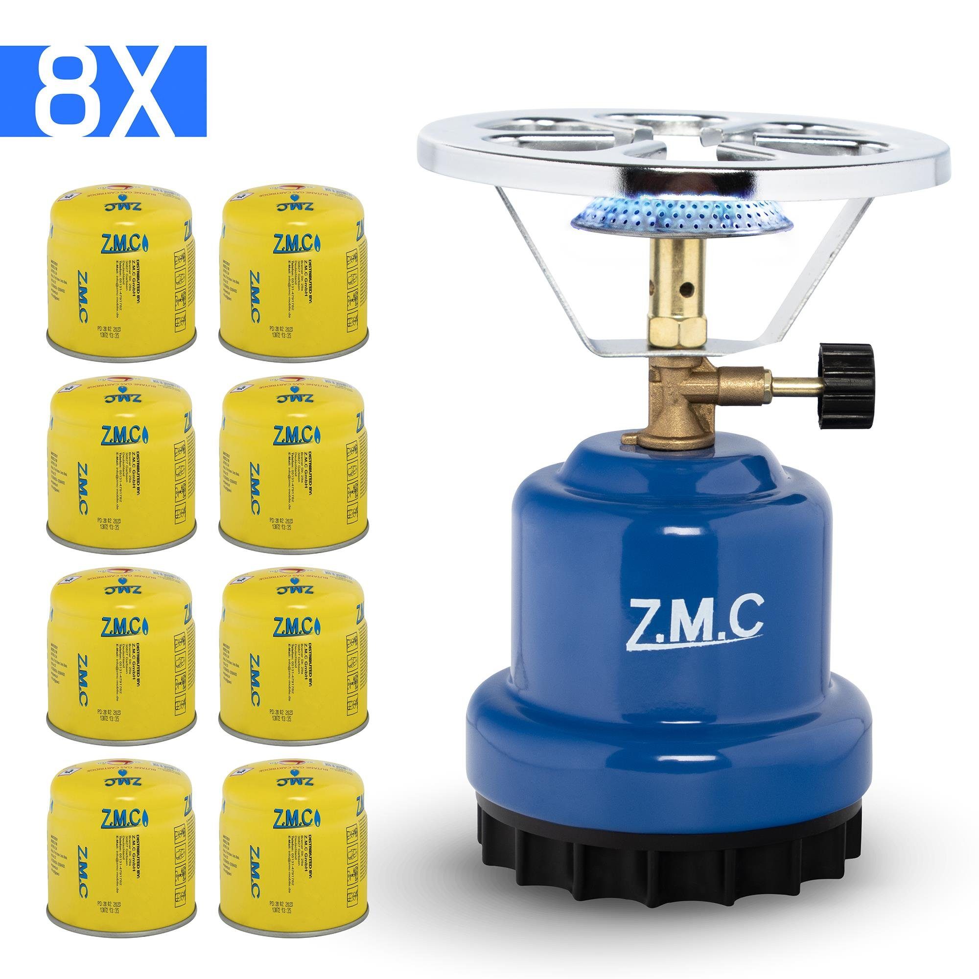 ZMC Gaskocher Campingkocher Gaskocher Shisha Kohleanzünder + 8x Gaskartuschen 190g, (Maximale Temperatur: 1100W / Gewicht: 520g / Butangas), Butangasbrenner Kartuschenkocher Kochfeld für Festivals, Wanderungen