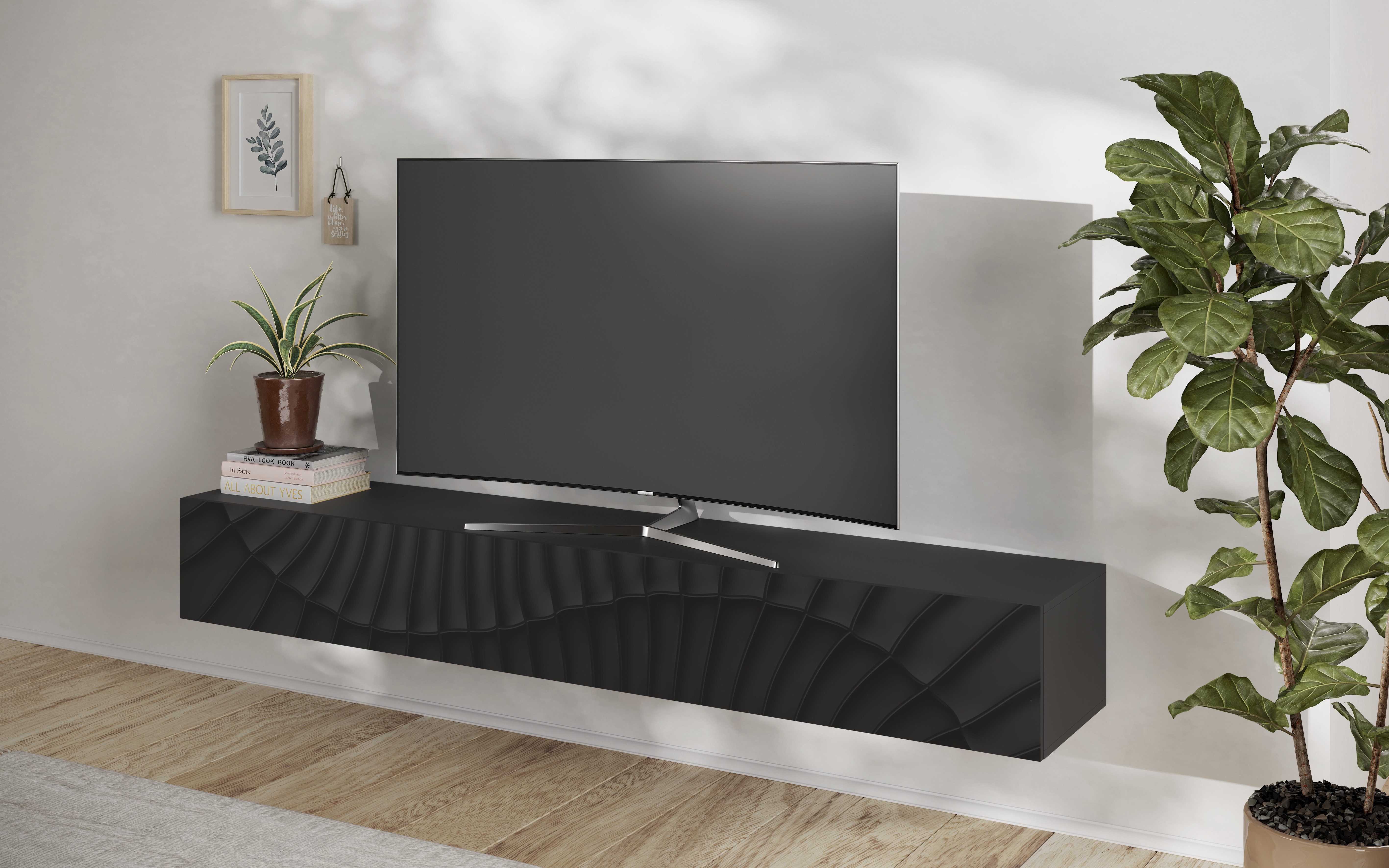 Lowboard Snake Breite 210 cm, modernes TV-Board hängend mit 1 Klappe