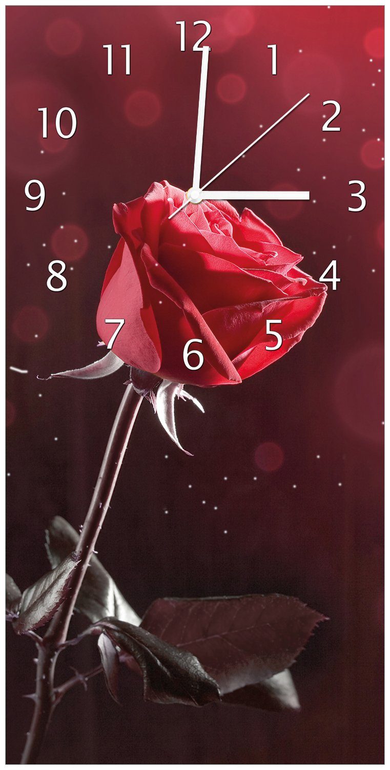 Wallario Wanduhr Rote Rose Single aus (Uhr Acryl)