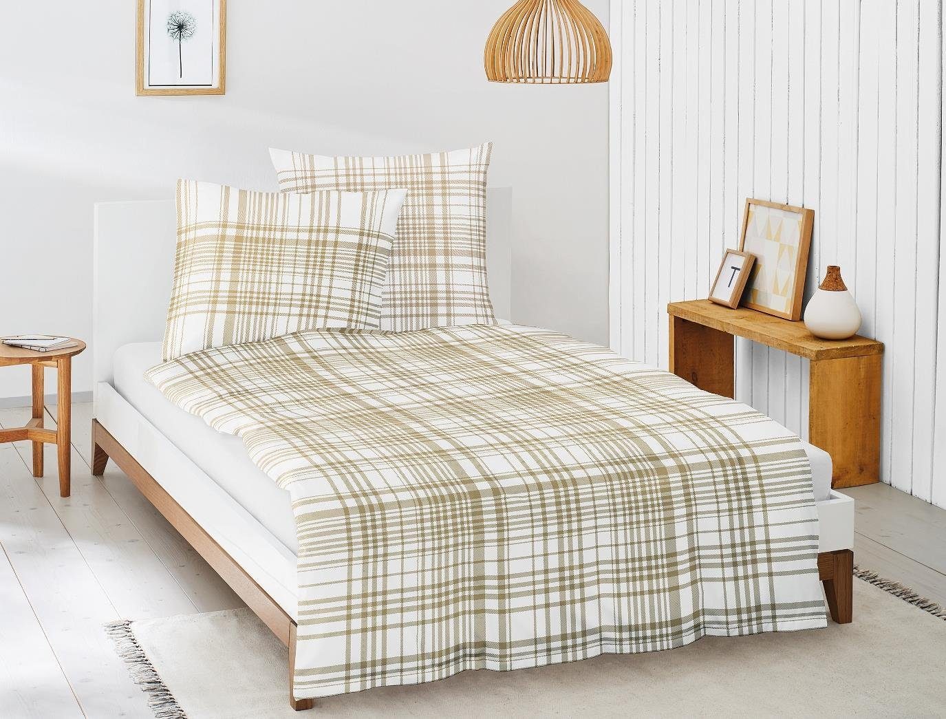 Irisette Bettwäsche Irisette EOS Mako-Satin Bettwäsche 155x220 Edel Karo gold weiß 8008-40, Mako-Satin, 2 teilig