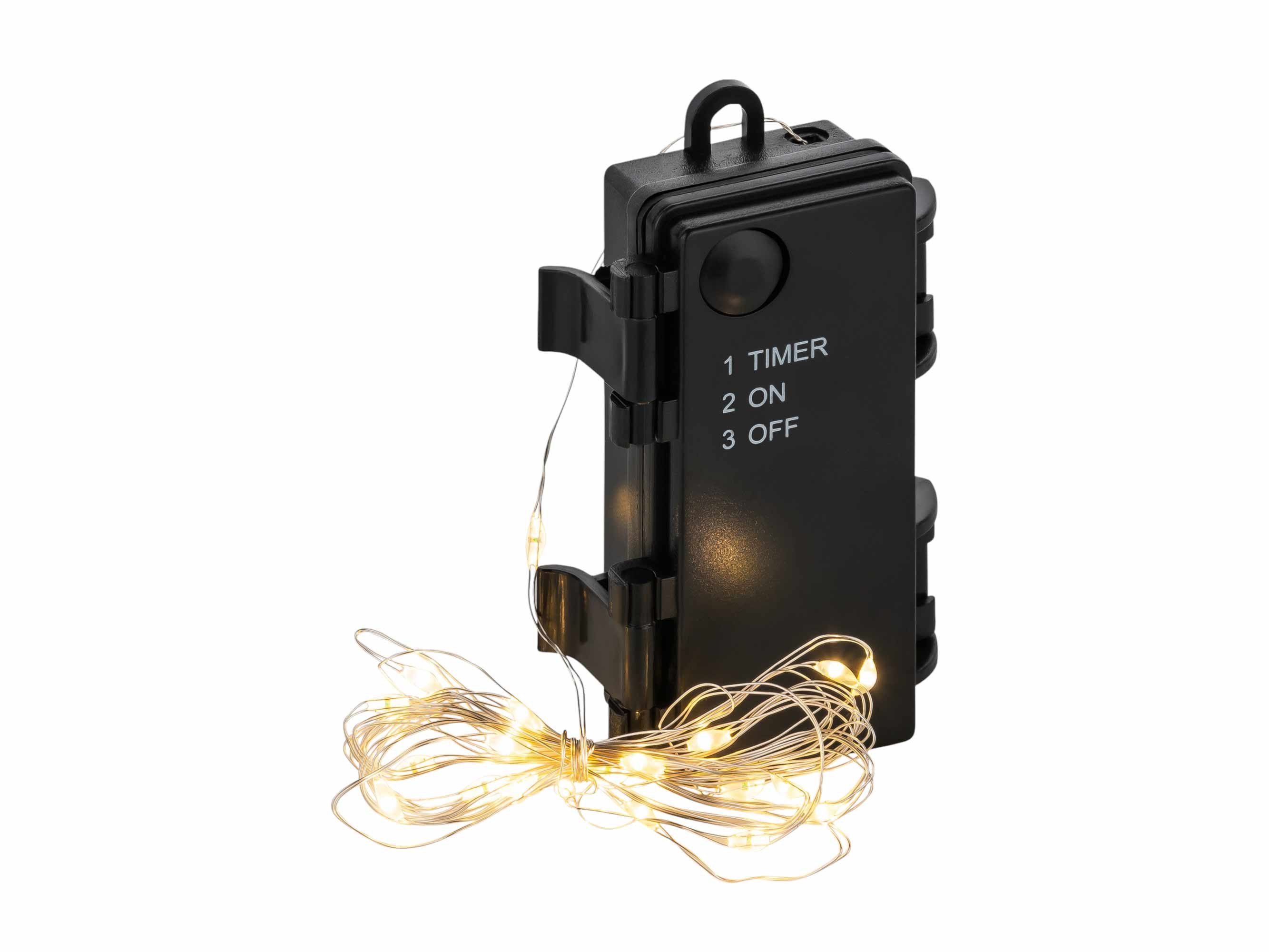 CEPEWA LED-Lichterkette, außen Batterie Draht silber 1,9m 20 LEDs Timer