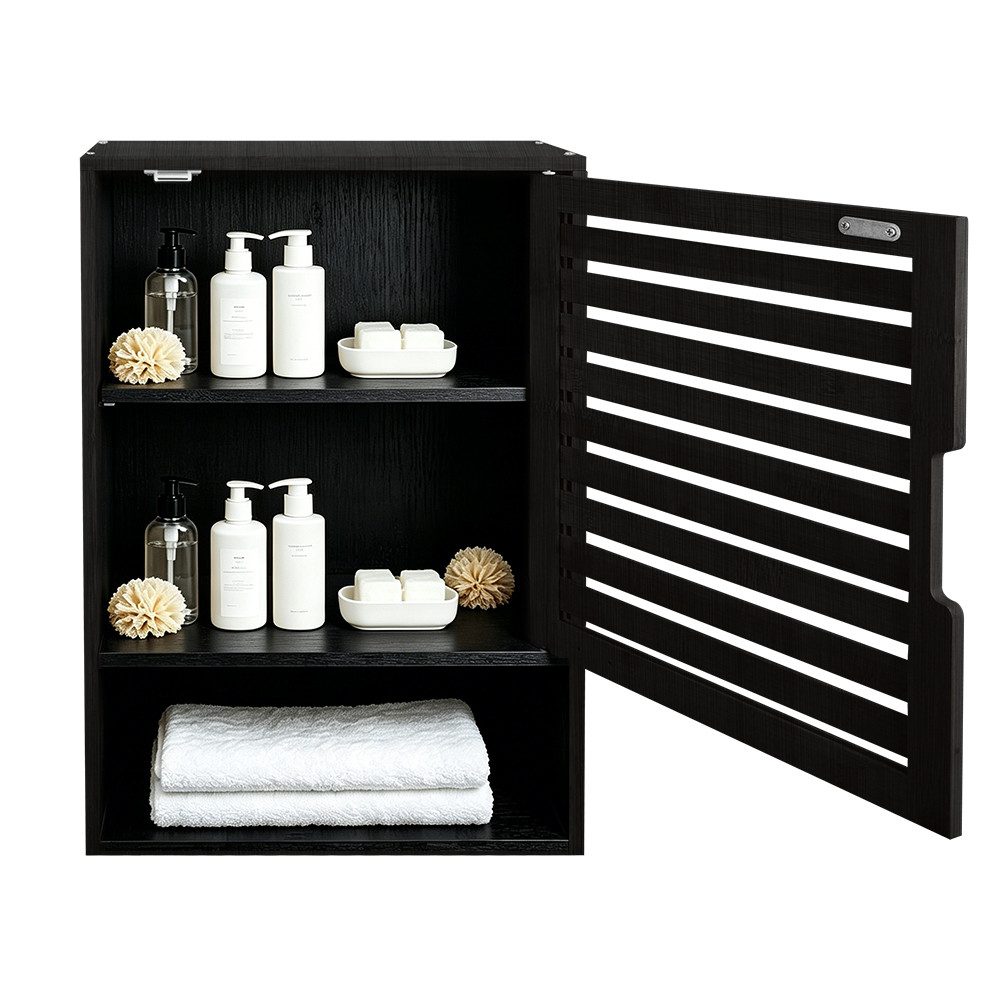 JEOBEST Hängeschrank Badezimmerschrank Hängend Bambus Wandschrank Badezimmer Regal Lamellentüren und offenem Fach, Modern Design 20 x 40 x 60 cm