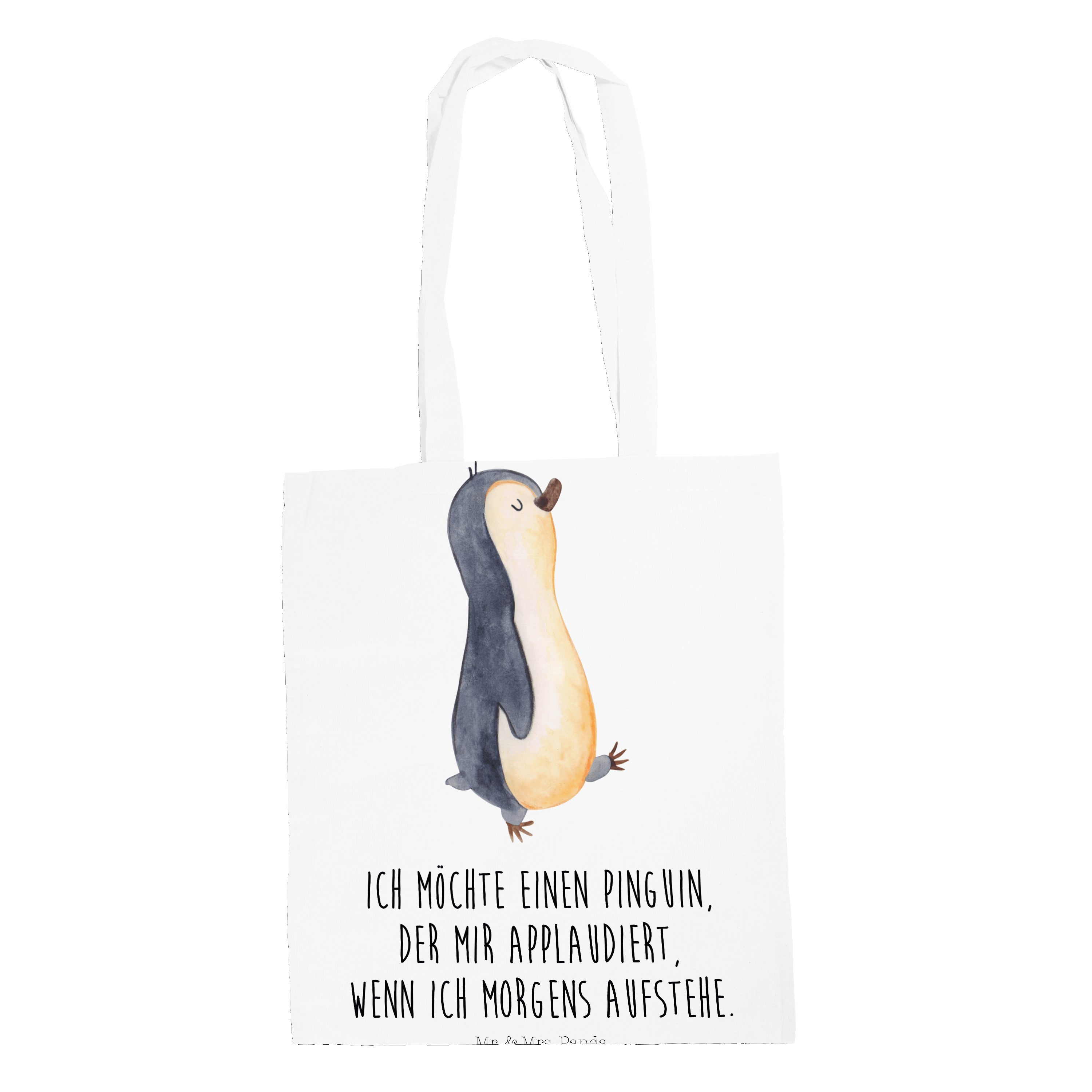 Mr. & Mrs. Panda Tragetasche Pinguin marschierend - Weiß - Geschenk, Beuteltasche, Pinguine, Famil (1-tlg)
