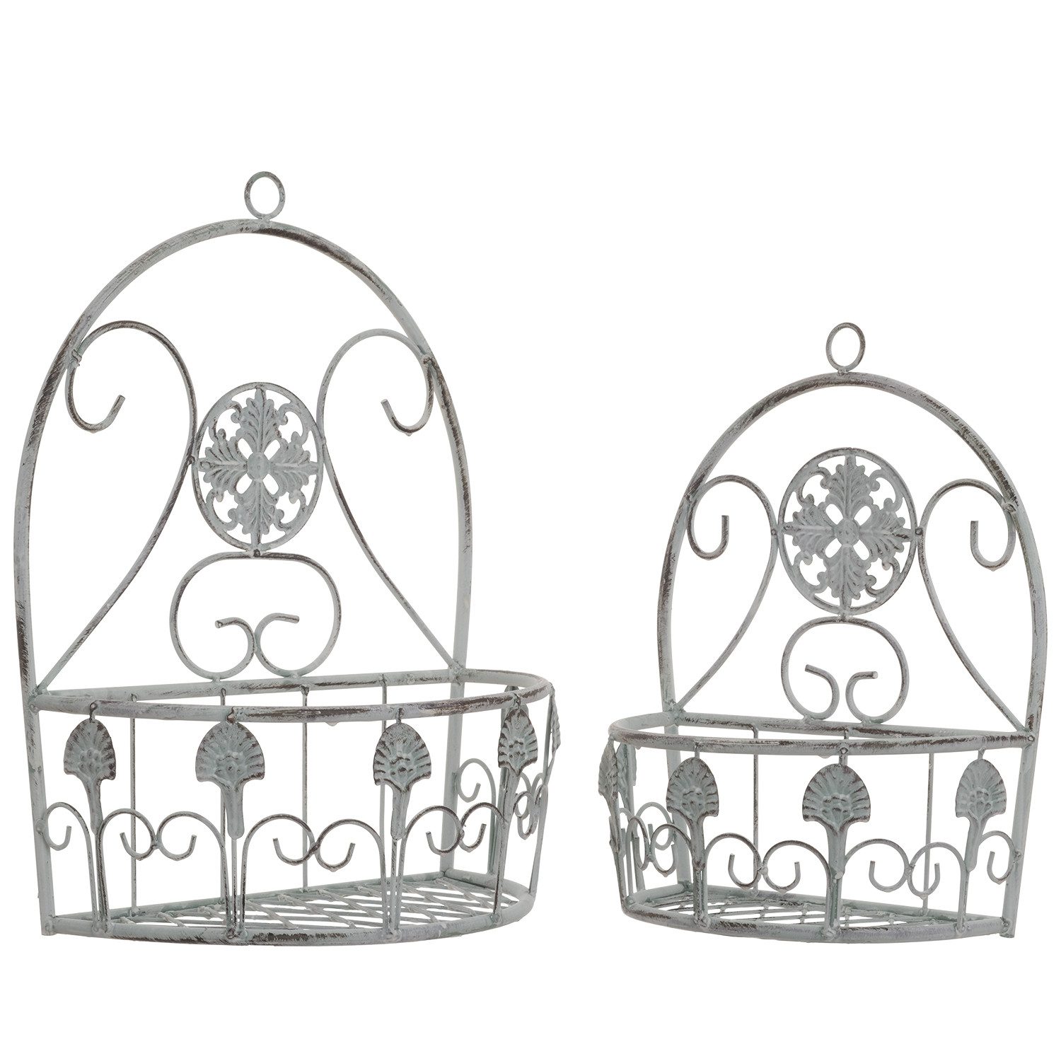 Moritz Blumentopf Wand-Pflanzkörbe 2er Set hellgrau Vintage Metall, Dekoration für In- und Outdoor für Pflanzen und Blumen Verzierungen