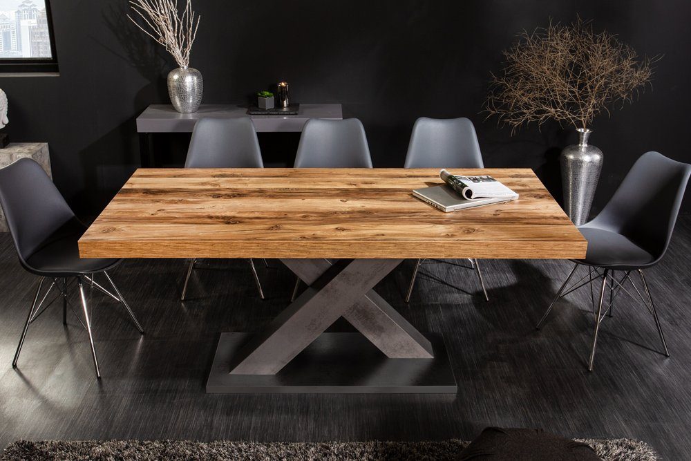 riess-ambiente Esstisch MONTREAL 180-280cm natur/grau - Eiche-Design, ausziehbar, X-Gestell (Einzelartikel, 1-St), Industrial Look für Esszimmer & Konferenzraum – ideal bis 12 Personen