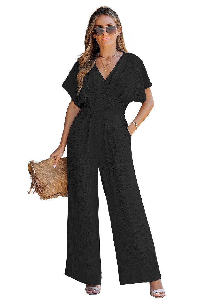 Cupshe Jumpsuit V-Ausschnitt Fledermausärmel weites Bein