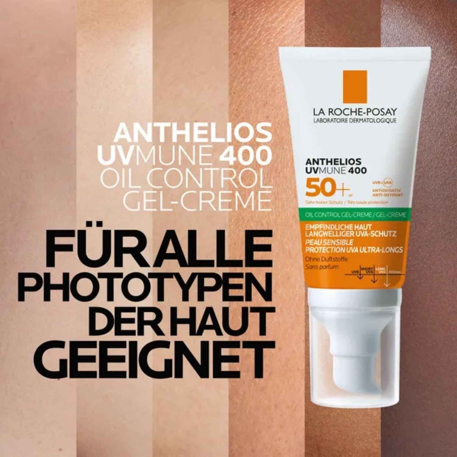 La Roche-Posay Sonnenschutzcreme Anthelios UVMune 400 Oil Control Gel-Creme – Sehr hoher Sonnenschutz, LSF 50+ für empfindliche, ölige Haut –, Mattierender Effekt mit Airlicium-Technologie – 50 ml