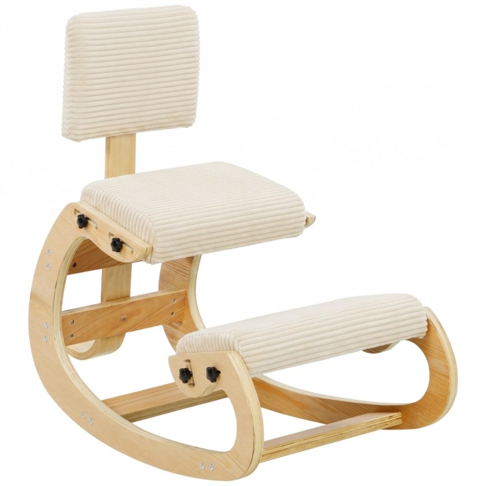OKWISH Stuhl Ergonomischer Kniehocker Cremeweiß mit Rückenlehne Cord (Sitzmöbel mit Cord Optik für Büro Meditation und Alltag, 1 St), Bürositz für Zuhause mit Knieauflage und bequemer Haltung