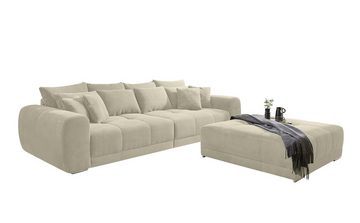 luma-home Big-Sofa 15173, XXL-Couch 306x134 cm mit Federkernpolsterung, viele Kissen, markante Steppungen, Cordstoff Beige Grau