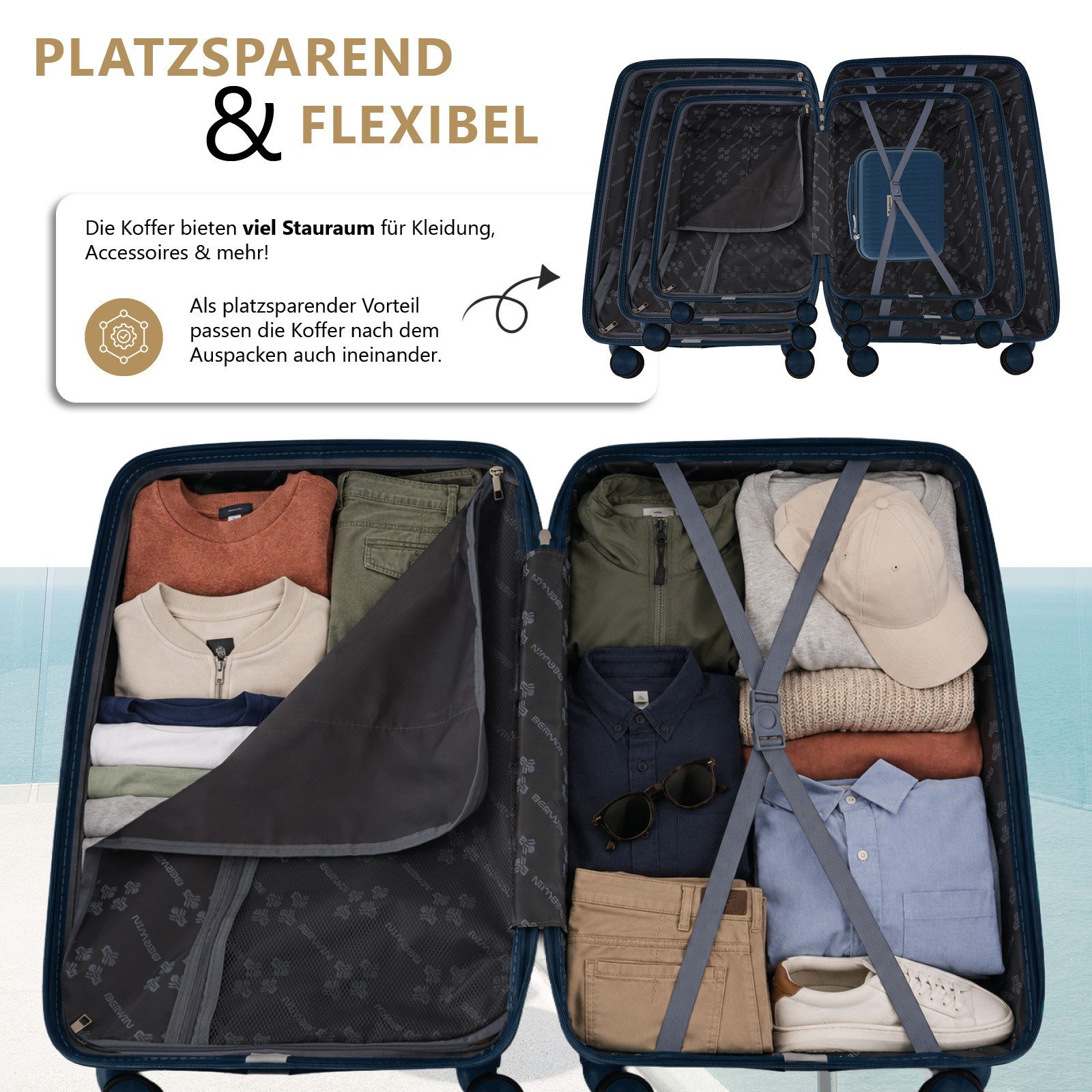 Berwin Trolleyset mit Beautycase Modell Calma Ocean Petrol, 4 Rollen, (Set, 4 tlg., MS-19781) – Bild 4 von 5